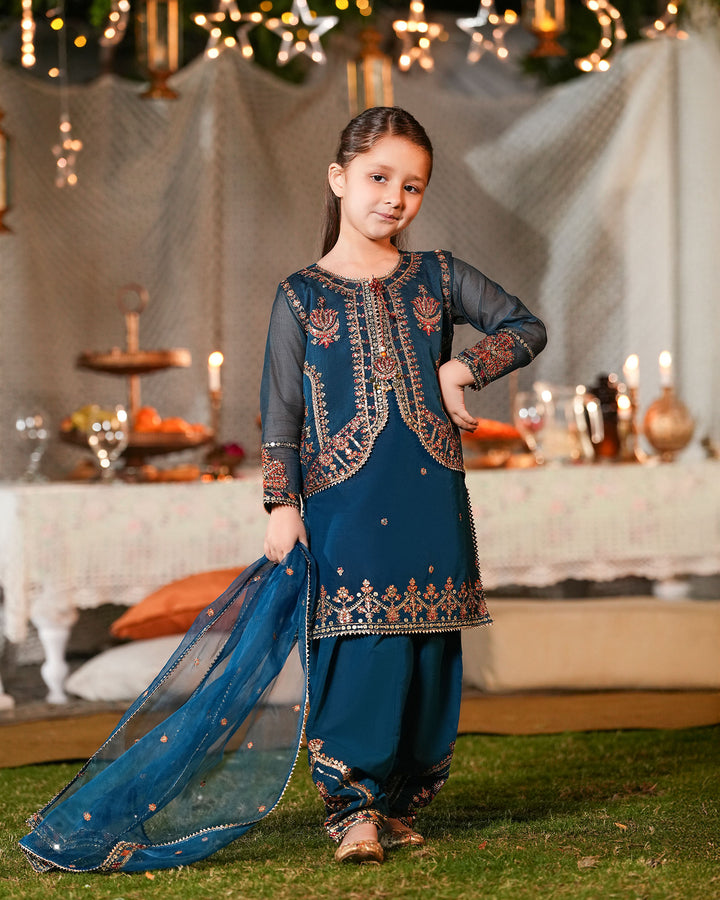 Kids 3-Piece Ready-to-Wear Bori Net Suit | 4078-SJ-B.NET - Sha Posh Textile