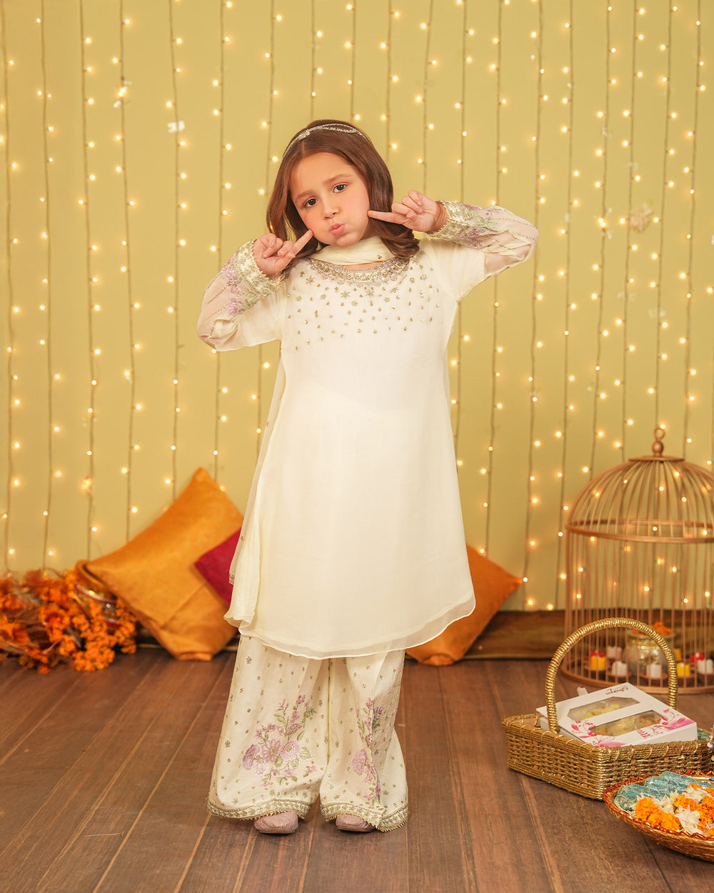 Kids 3 Piece Chiffon Suit Stitched | 4083-SJ-CF - Sha Posh Textile