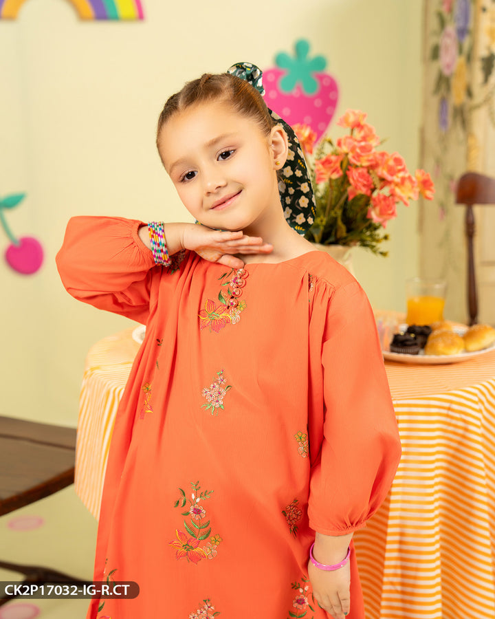 Kids 2 Piece Cotton Frock | 17032-IG-R.CT - Sha Posh Textile