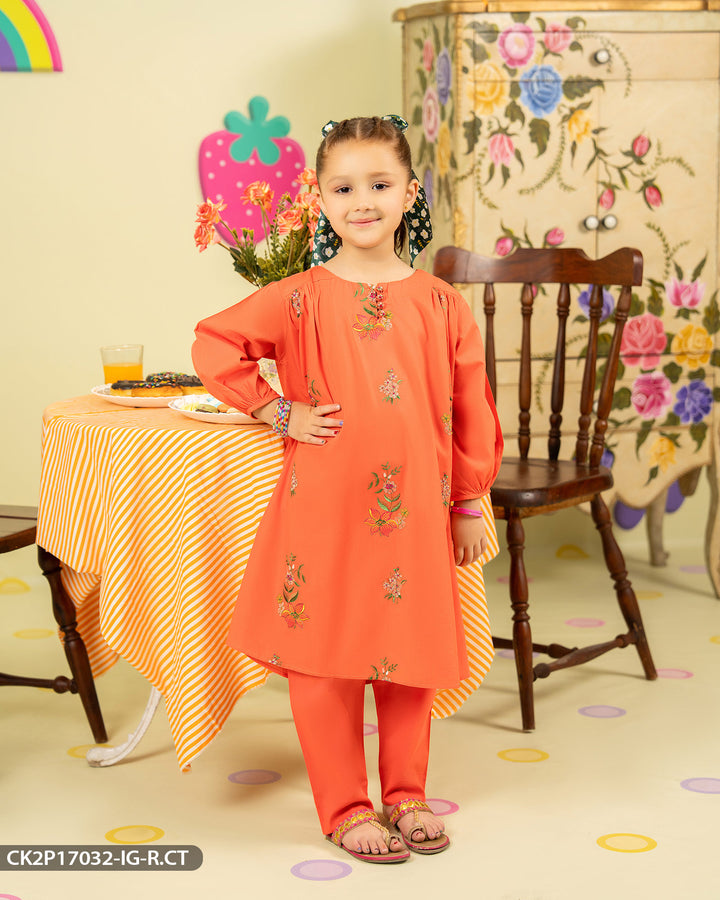 Kids 2 Piece Cotton Frock | 17032-IG-R.CT - Sha Posh Textile