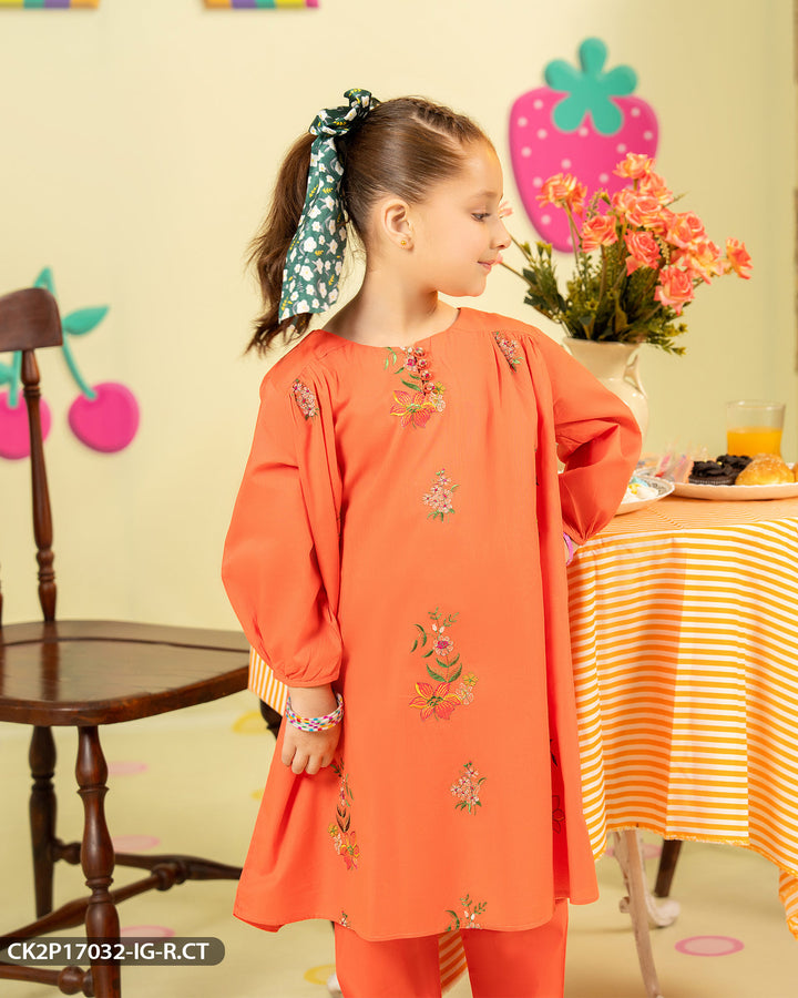 Kids 2 Piece Cotton Frock | 17032-IG-R.CT - Sha Posh Textile