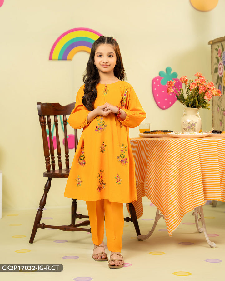 Kids 2 Piece Cotton Frock | 17032-IG-R.CT - Sha Posh Textile