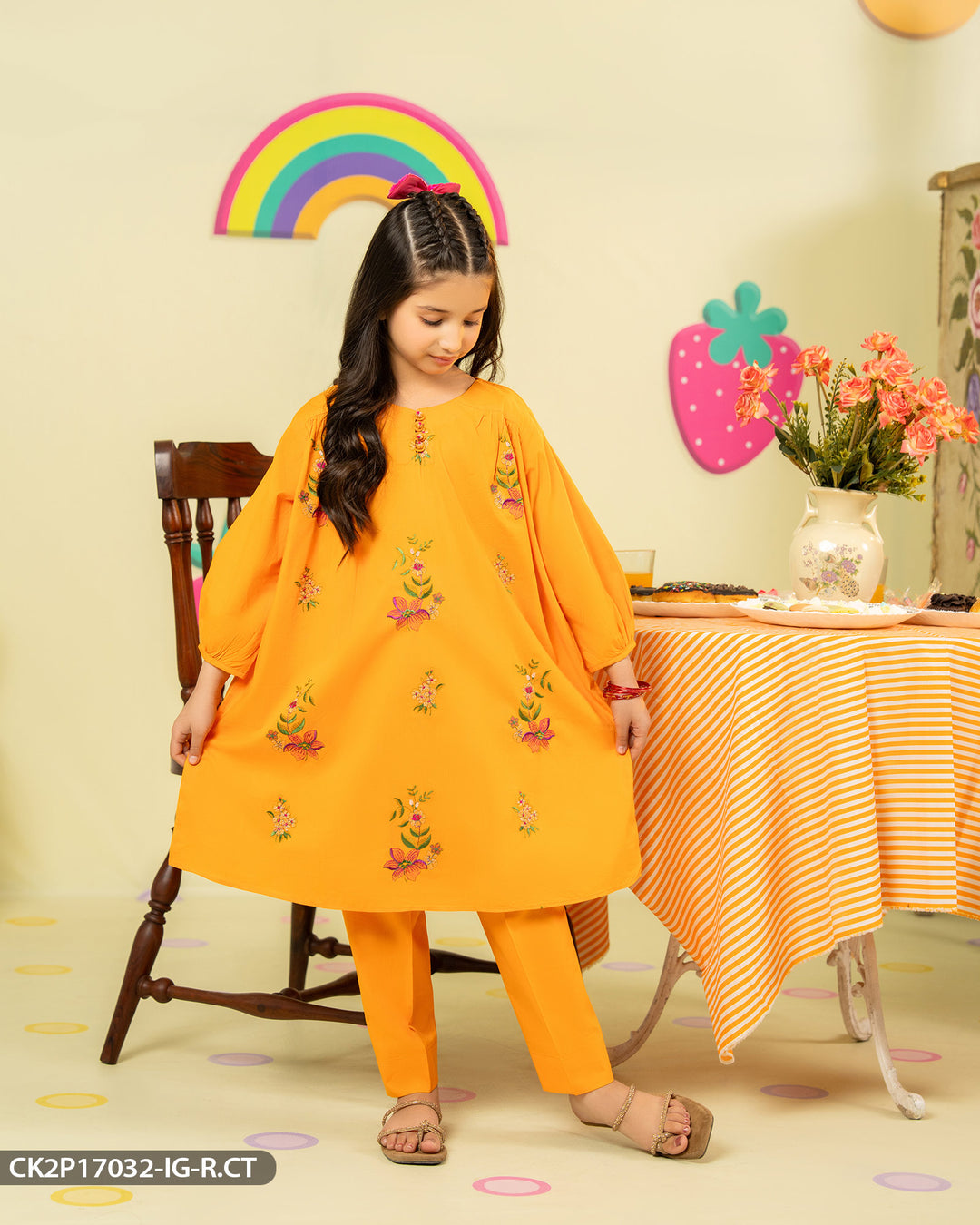 Kids 2 Piece Cotton Frock | 17032-IG-R.CT - Sha Posh Textile