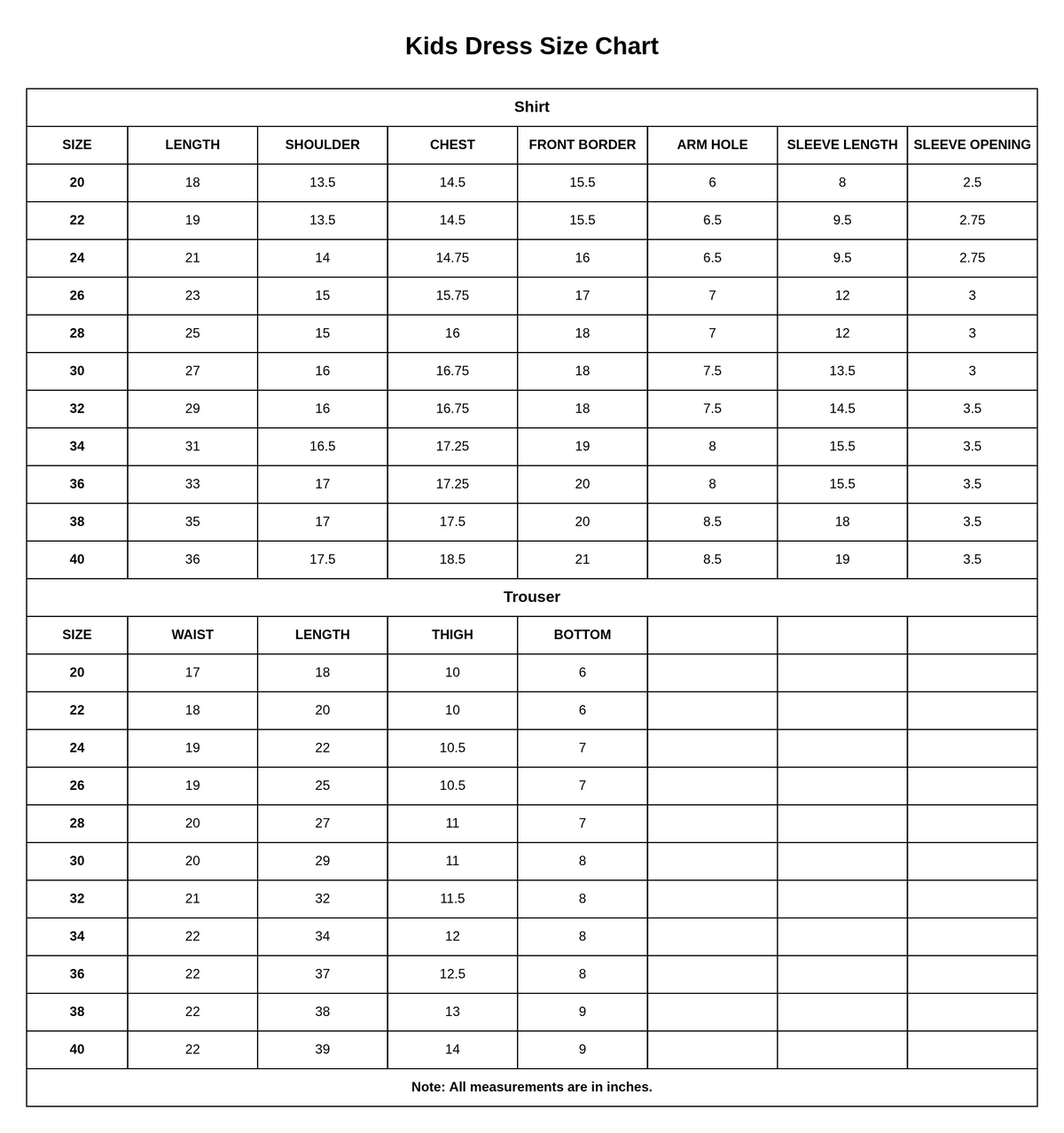 Kids Khaddar 2 Pcs | 16490 size chart