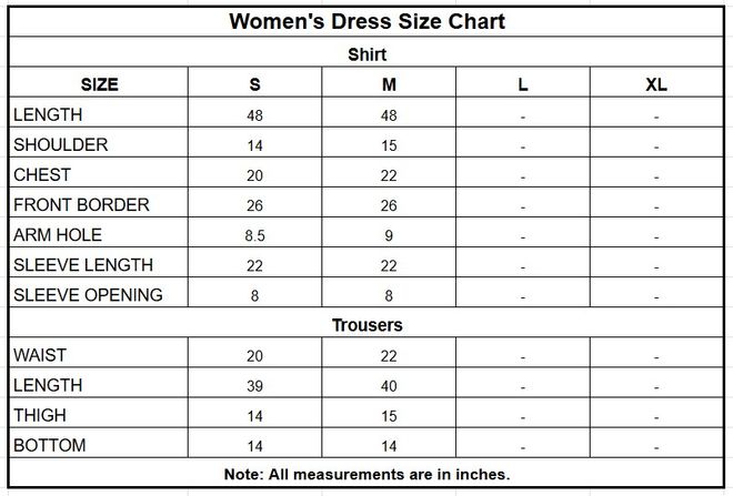 Women’s Tilla Embroidered Jacquard Cotton 3 Piece Stitched Suit size chart