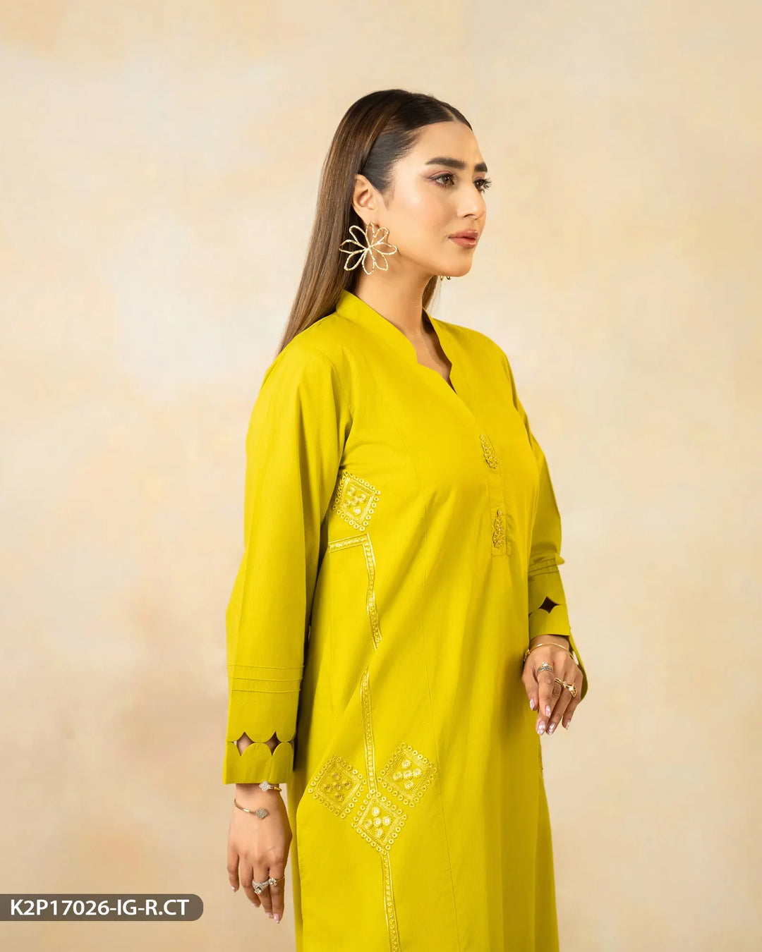 2 Piece Cotton Embroidered Suit | 17026-IG-R.CT Sha Posh Textile