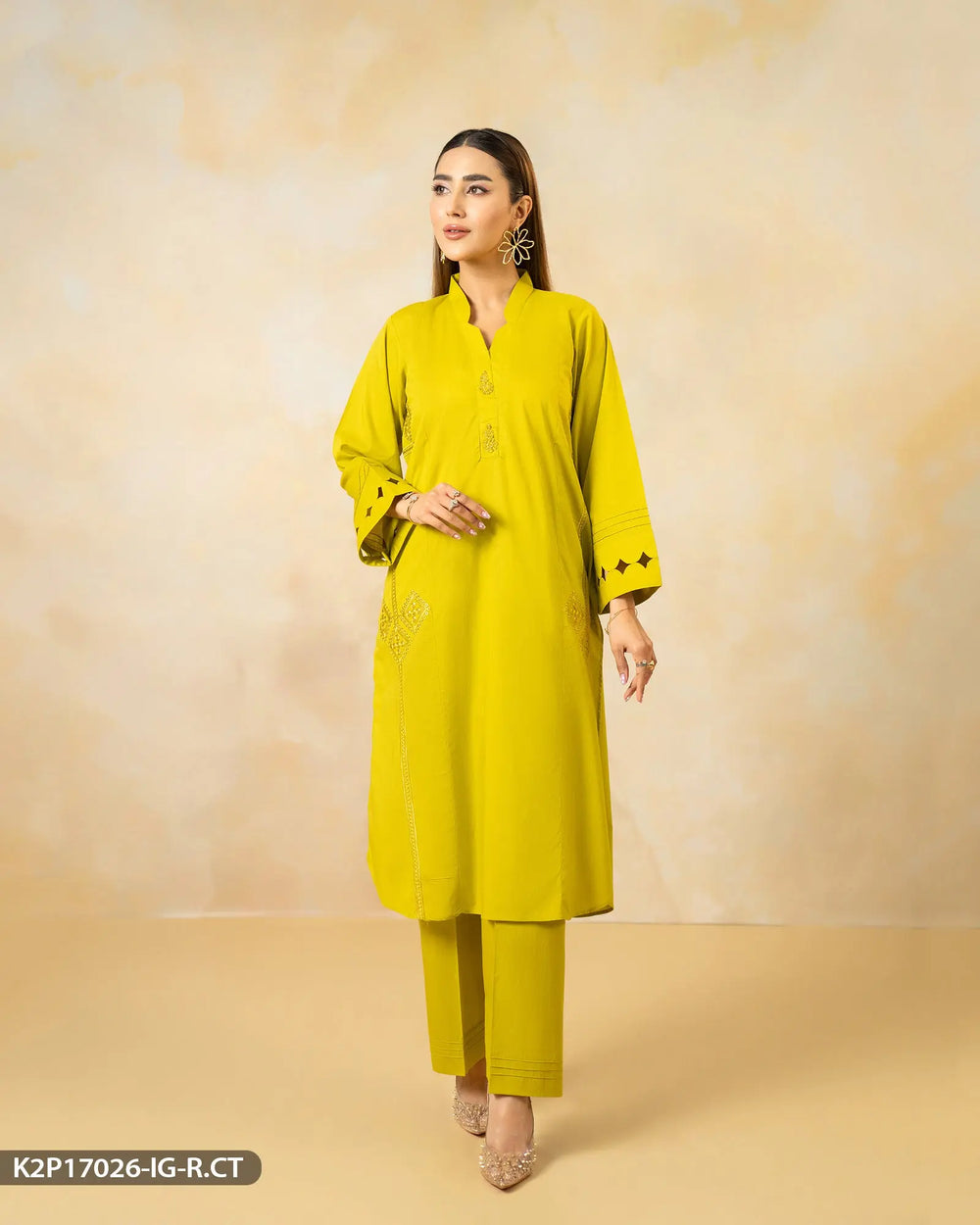 2 Piece Cotton Embroidered Suit | 17026-IG-R.CT Sha Posh Textile