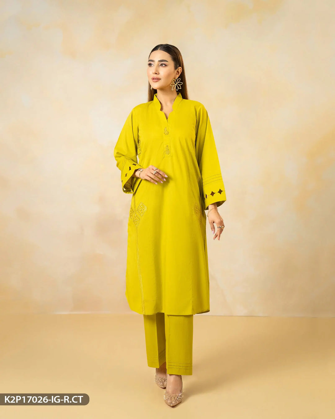 2 Piece Cotton Embroidered Suit | 17026-IG-R.CT Sha Posh Textile