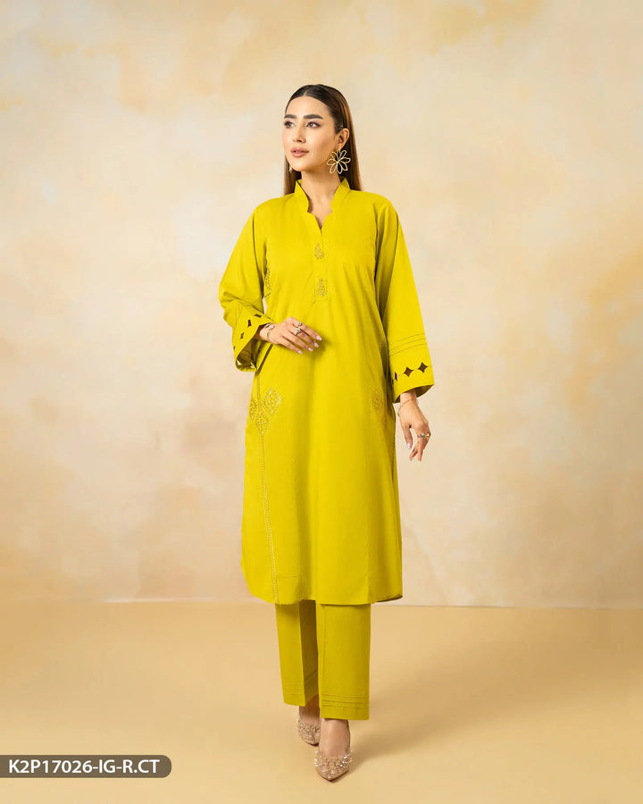 2 Piece Cotton Embroidered Suit | 17026-IG-R.CT Sha Posh Textile