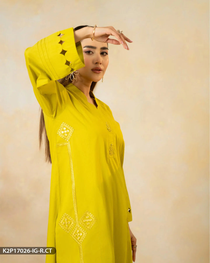 2 Piece Cotton Embroidered Suit | 17026-IG-R.CT Sha Posh Textile