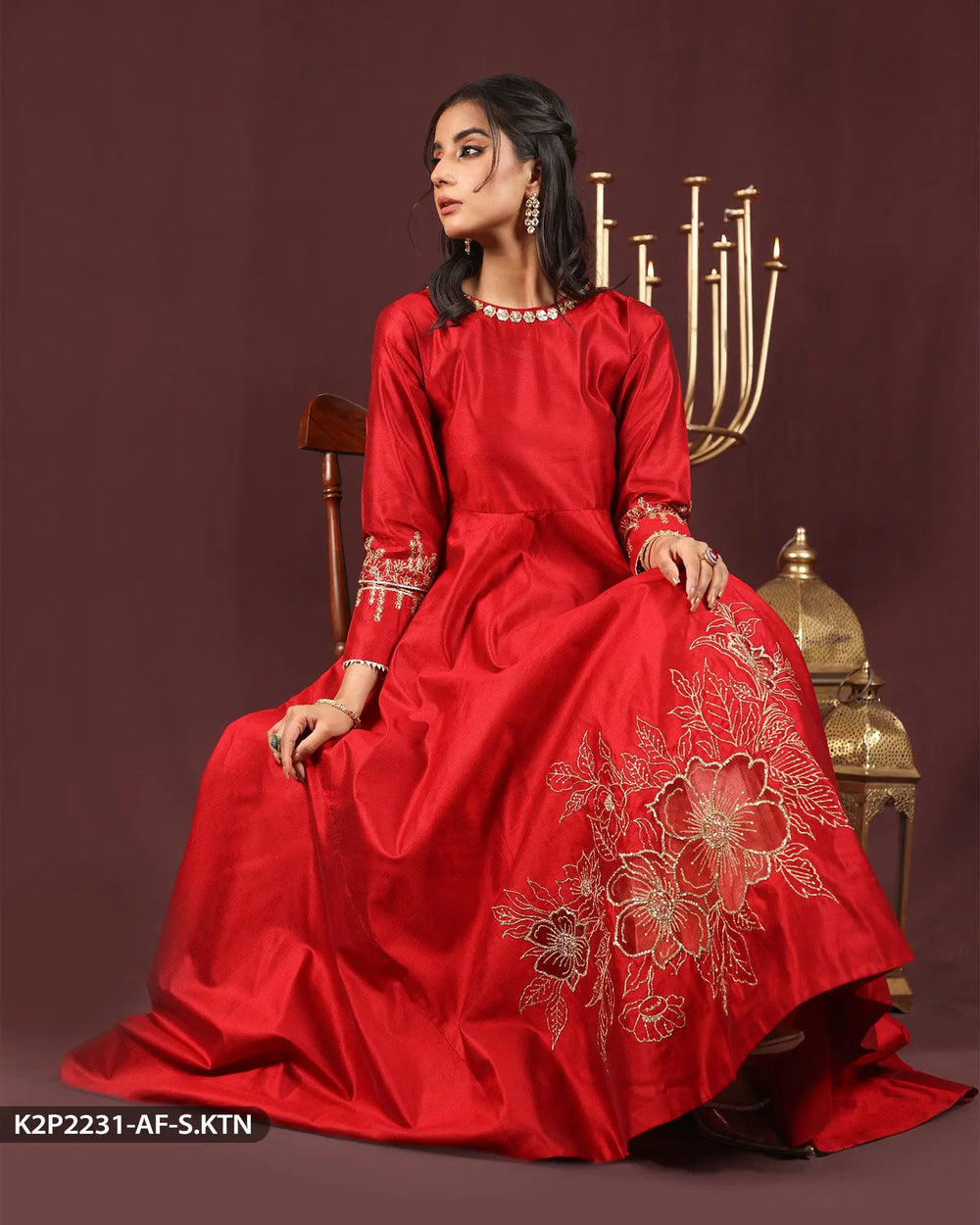 2 Piece Embroidered Chambray Katan Maxi | 2231-AF-S.KTN - Sha Posh Textile