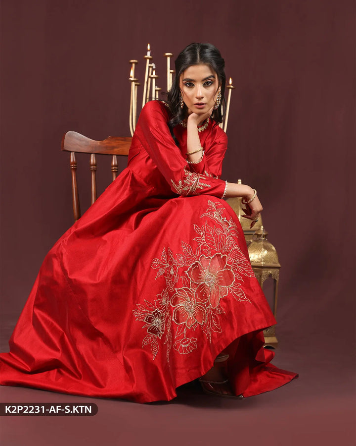 2 Piece Embroidered Chambray Katan Maxi | 2231-AF-S.KTN - Sha Posh Textile