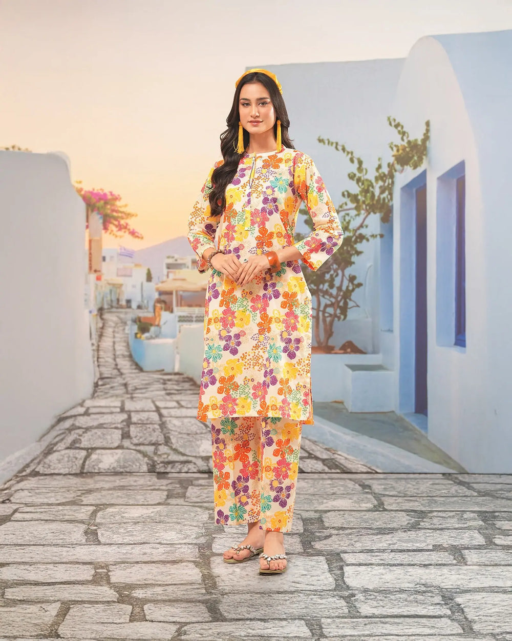 2-Piece Ready-to-Wear Cambric Cotton Suit | 36065-FU-K.CT Sha Posh Textile
