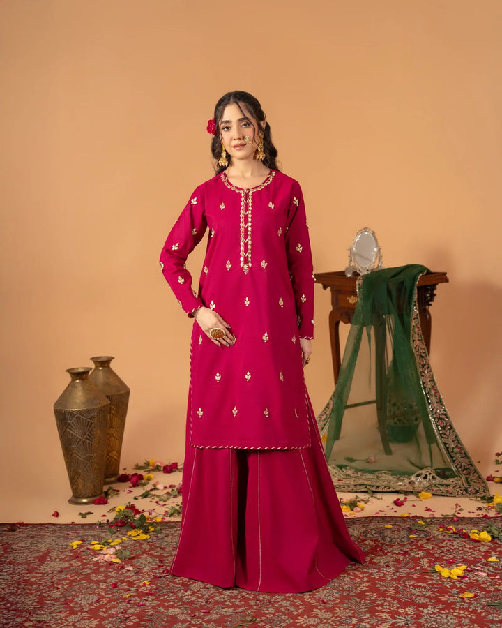 2 Piece Ready-to-Wear Plain Paper Katan Suit | 429  (Dupatta is not included) - Sha Posh Textile