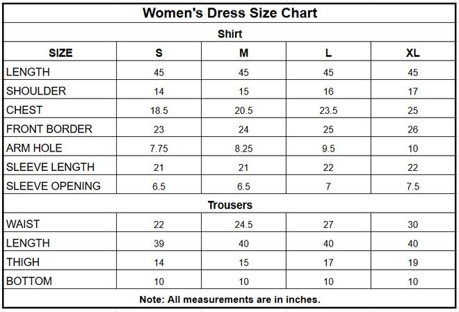 Women’s Chikankari Embroidered Lawn 3 Piece Suit size chart