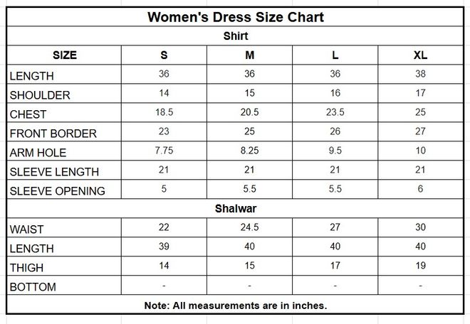 Crepe 3PC | 2308 size chart