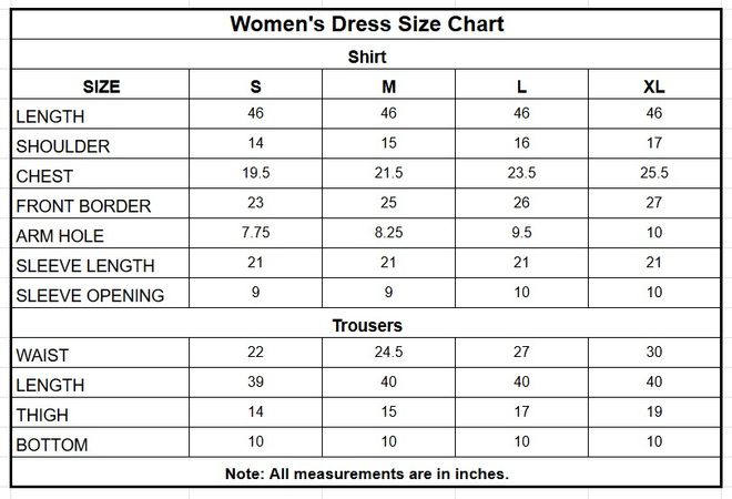 Embroidered Jacquard Cotton 3 Piece Stitched Suit for Women size chart