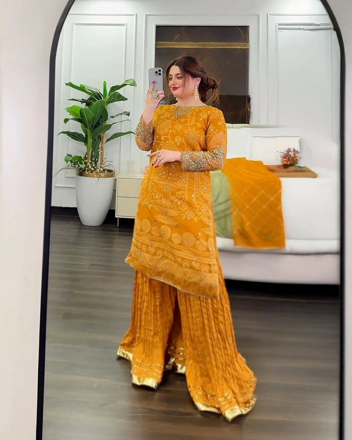 3 Piece Burnout Tissue Suit Stitched | 4075-SJ-B.O.TSU - Sha Posh Textile