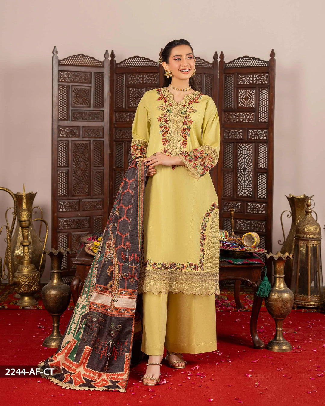 3 Piece Cambric Cotton Suit | 2244-AF-K.CT - Sha Posh Textile
