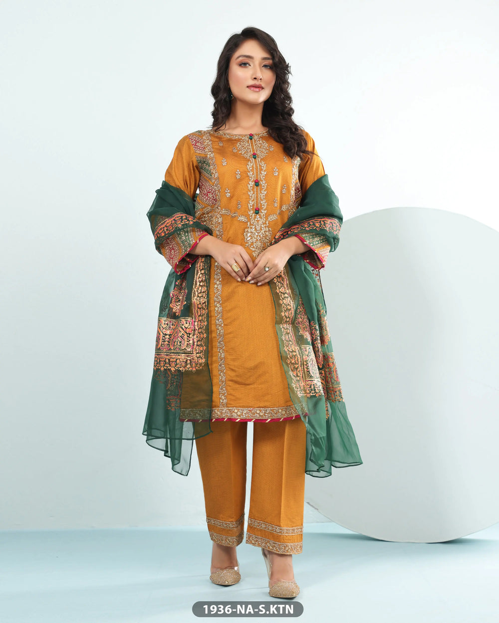 3 Piece Chambray Katan Embroidered| 1936-NA-S.KTN Sha Posh Textile