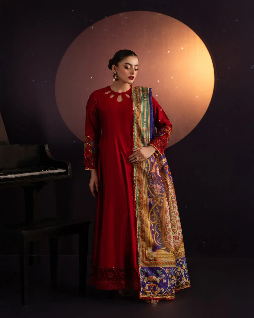 3 Piece Chambray Katan Maxi Stitched | 9732-IG-S.KTN - Sha Posh Textile