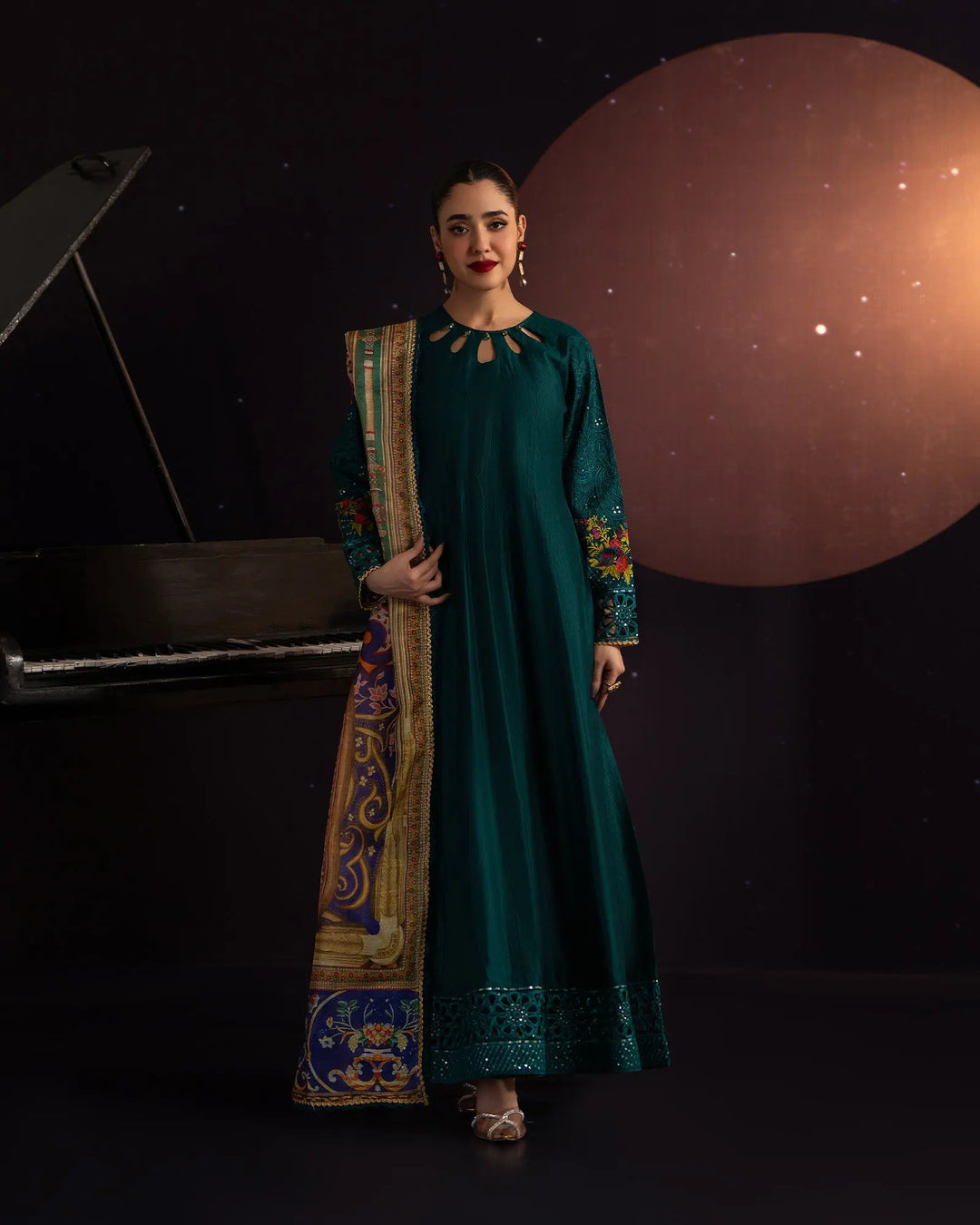 3 Piece Chambray Katan Maxi Stitched | 9732-IG-S.KTN - Sha Posh Textile