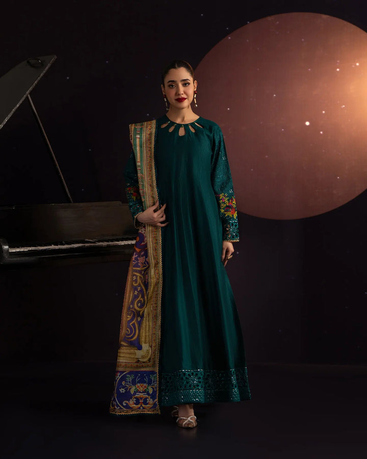 3 Piece Chambray Katan Maxi Stitched | 9732-IG-S.KTN - Sha Posh Textile
