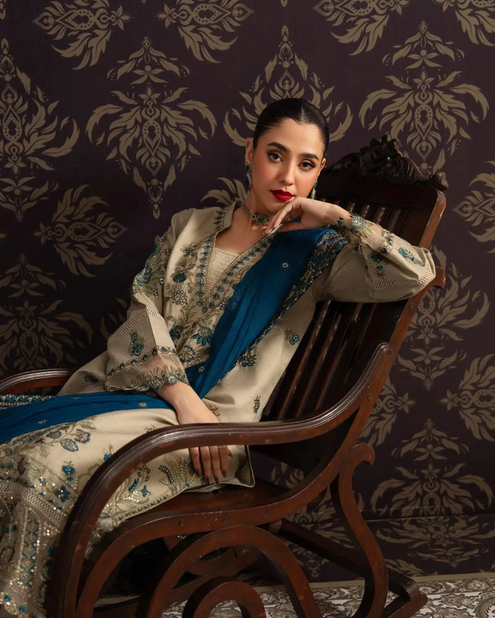3 Piece Chambray Katan Suit Stitched | 1307-NA-S.KTN - Sha Posh Textile