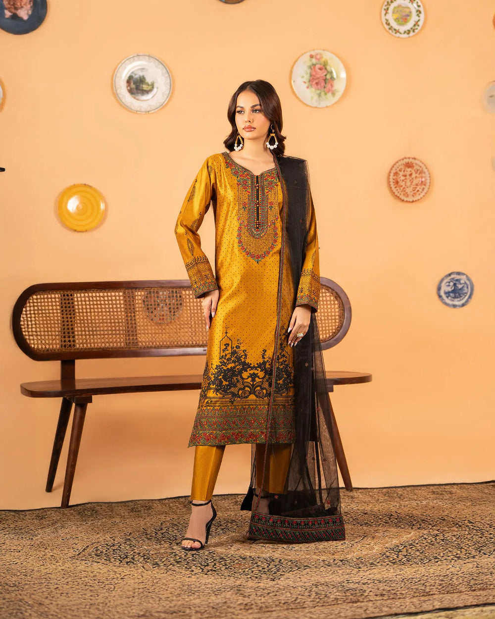 3 Piece Chambray Katan Suit Stitched | 5261-IG-S.KTN - Sha Posh Textile