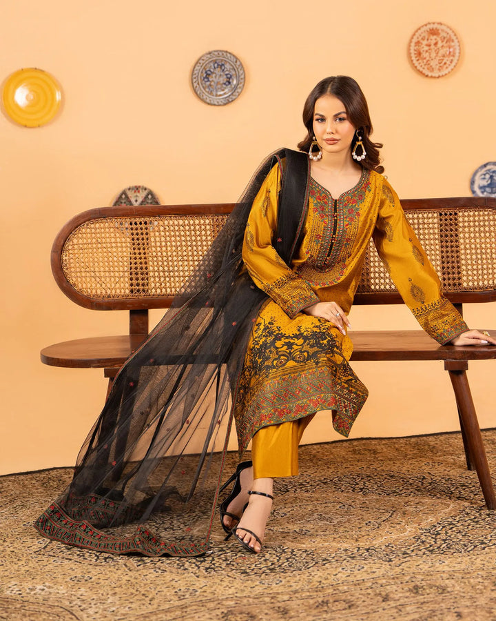 3 Piece Chambray Katan Suit Stitched | 5261-IG-S.KTN - Sha Posh Textile