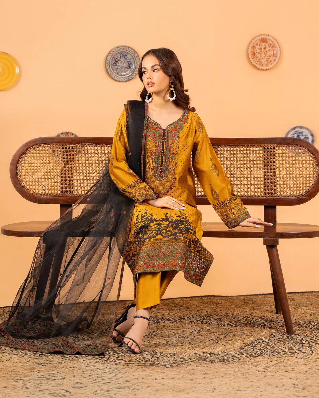 3 Piece Chambray Katan Suit Stitched | 5261-IG-S.KTN - Sha Posh Textile