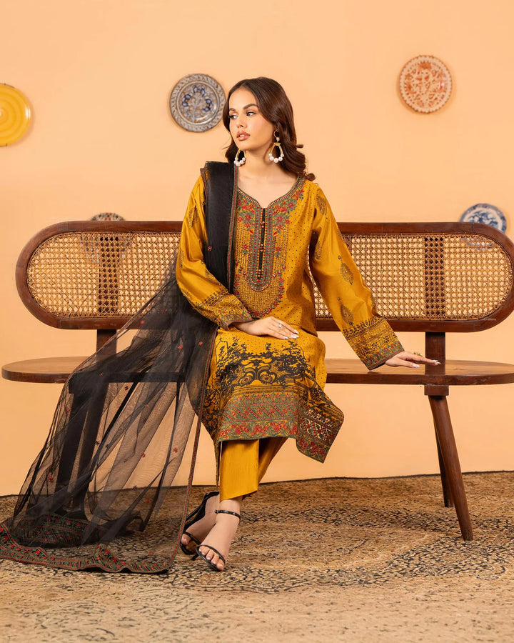3 Piece Chambray Katan Suit Stitched | 5261-IG-S.KTN - Sha Posh Textile