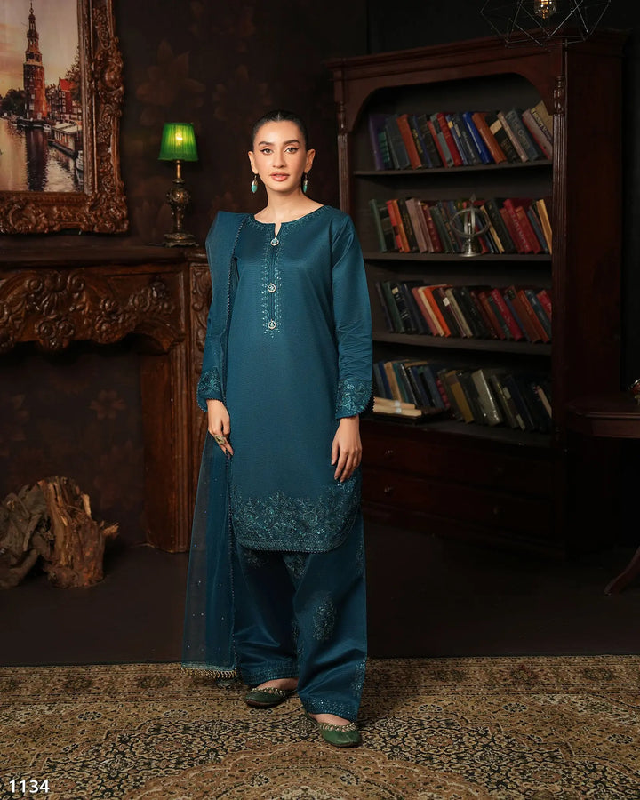 3 Piece Chambray Katan Suit | 1134-ST-S.KTN - Sha Posh Textile