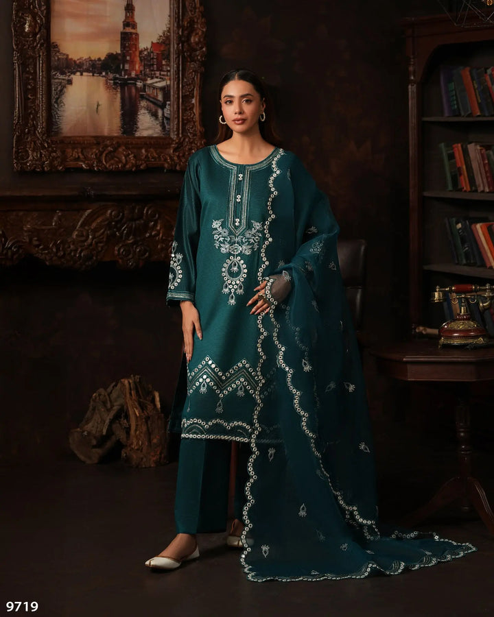 3 Piece Chambray Katan Suit | 9719-IG-S.KTN - Sha Posh Textile