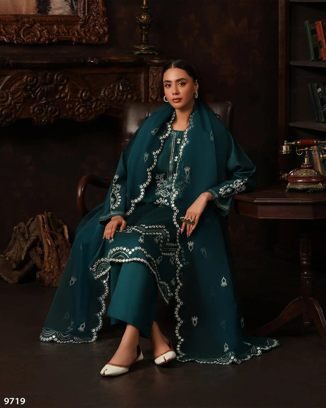 3 Piece Chambray Katan Suit | 9719-IG-S.KTN - Sha Posh Textile