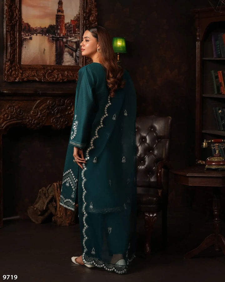 3 Piece Chambray Katan Suit | 9719-IG-S.KTN - Sha Posh Textile