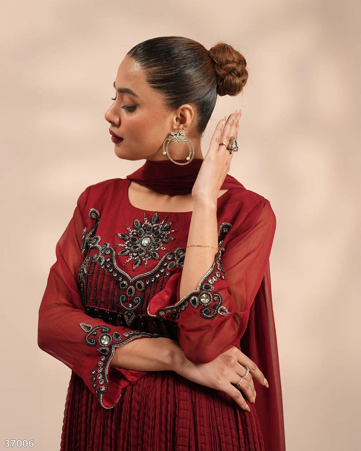3 Piece Chiffon Suit | 37006-HM-CF - Sha Posh Textile