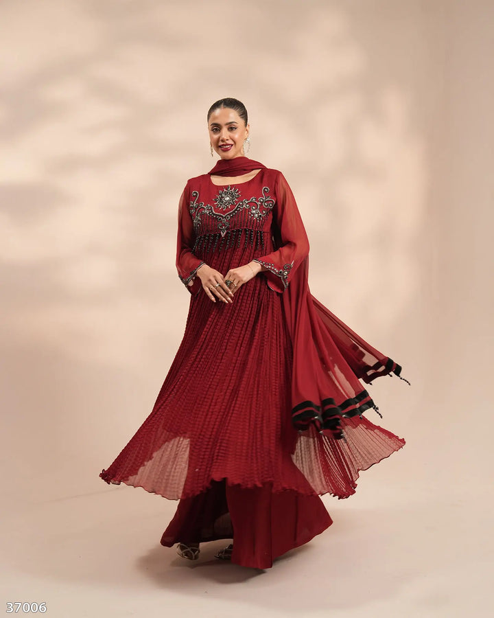 3 Piece Chiffon Suit | 37006-HM-CF - Sha Posh Textile