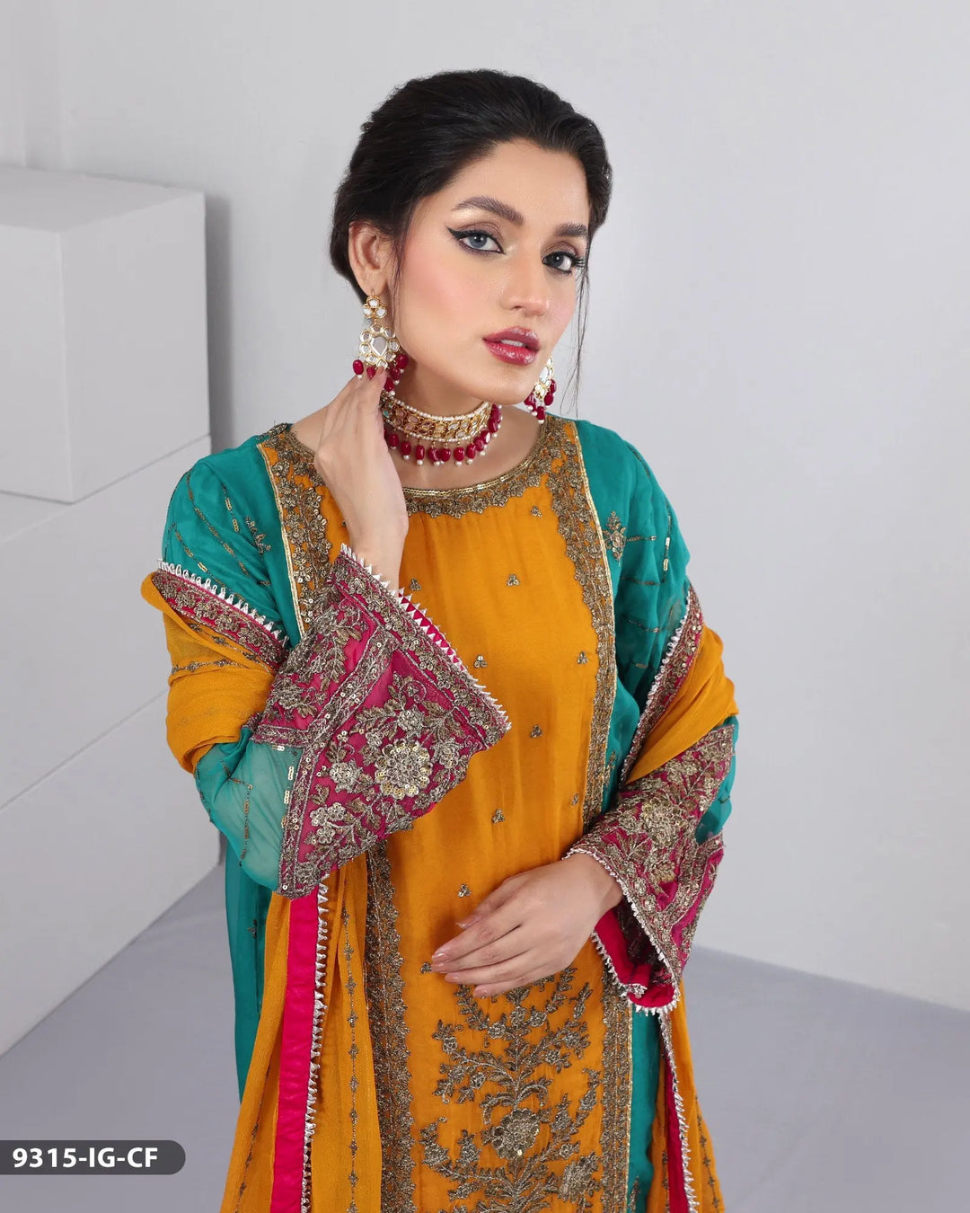 3 Piece Chiffon Suit | 9315-IG-CF Sha Posh Textile