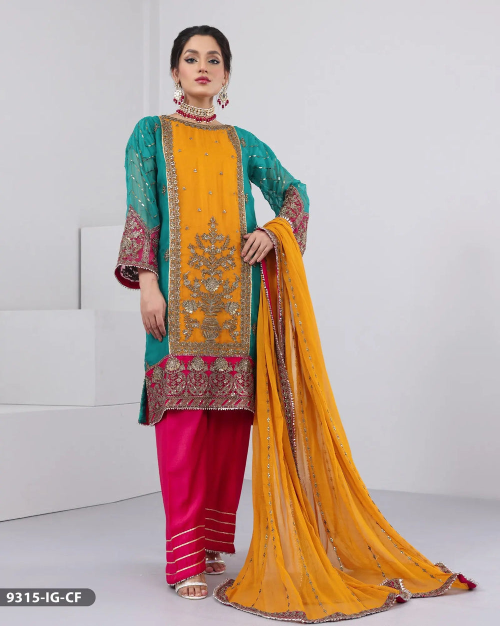 3 Piece Chiffon Suit | 9315-IG-CF Sha Posh Textile