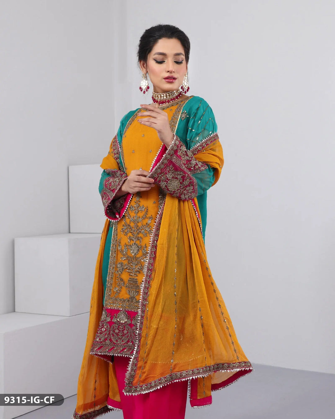 3 Piece Chiffon Suit | 9315-IG-CF Sha Posh Textile