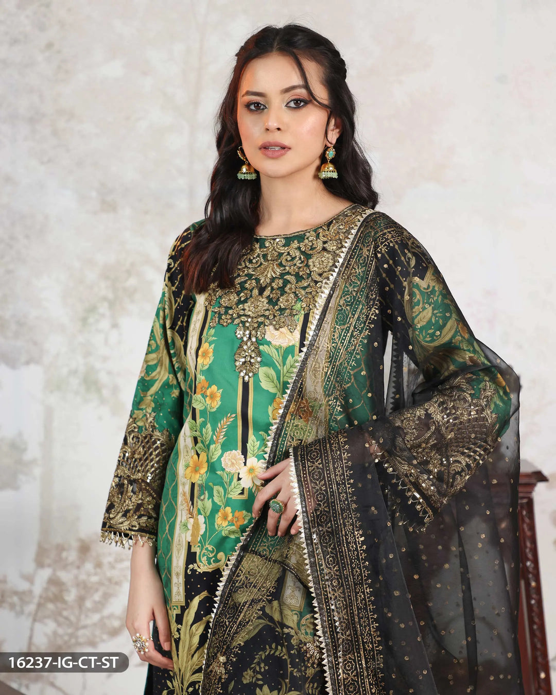 3 Piece Cotton Satin Suit | 16237-IG-CT.ST - Sha Posh Textile