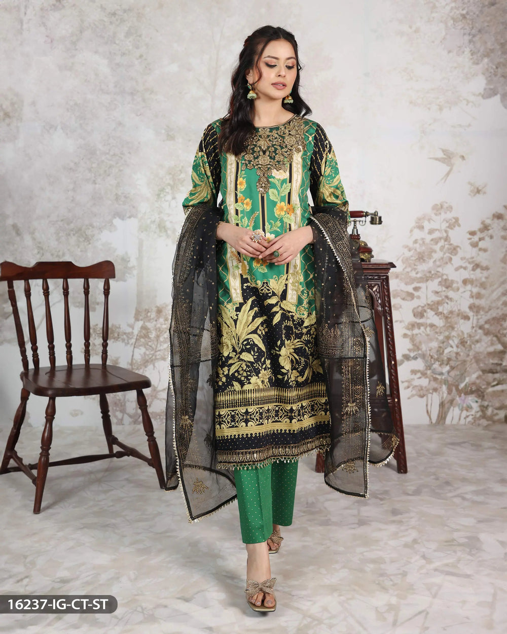 3 Piece Cotton Satin Suit | 16237-IG-CT.ST - Sha Posh Textile