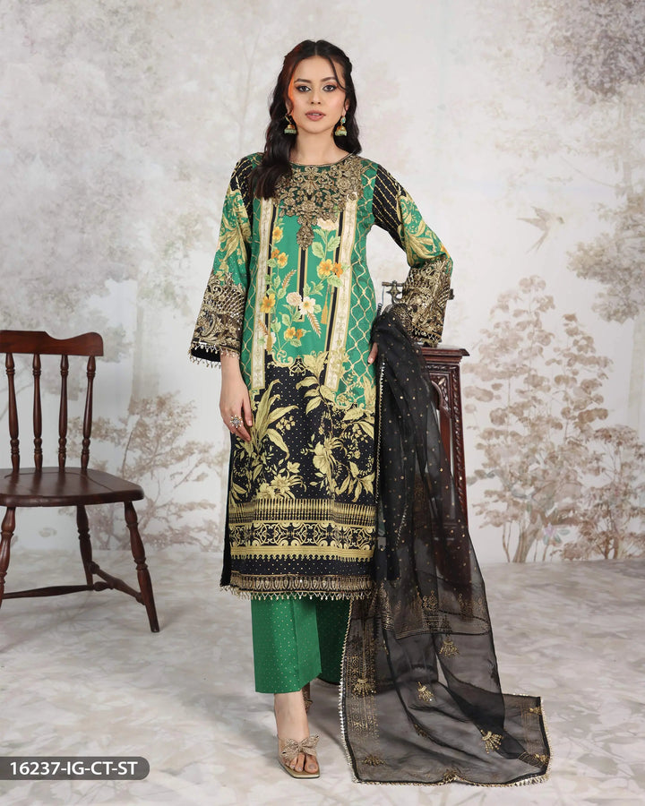 3 Piece Cotton Satin Suit | 16237-IG-CT.ST - Sha Posh Textile