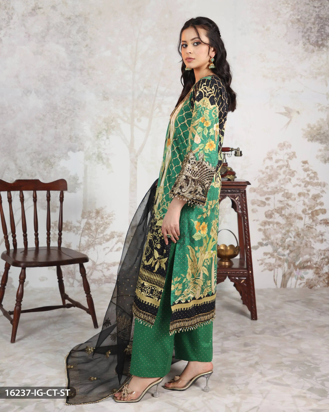 3 Piece Cotton Satin Suit | 16237-IG-CT.ST - Sha Posh Textile