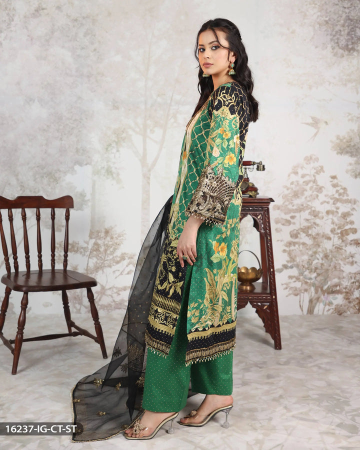 3 Piece Cotton Satin Suit | 16237-IG-CT.ST - Sha Posh Textile