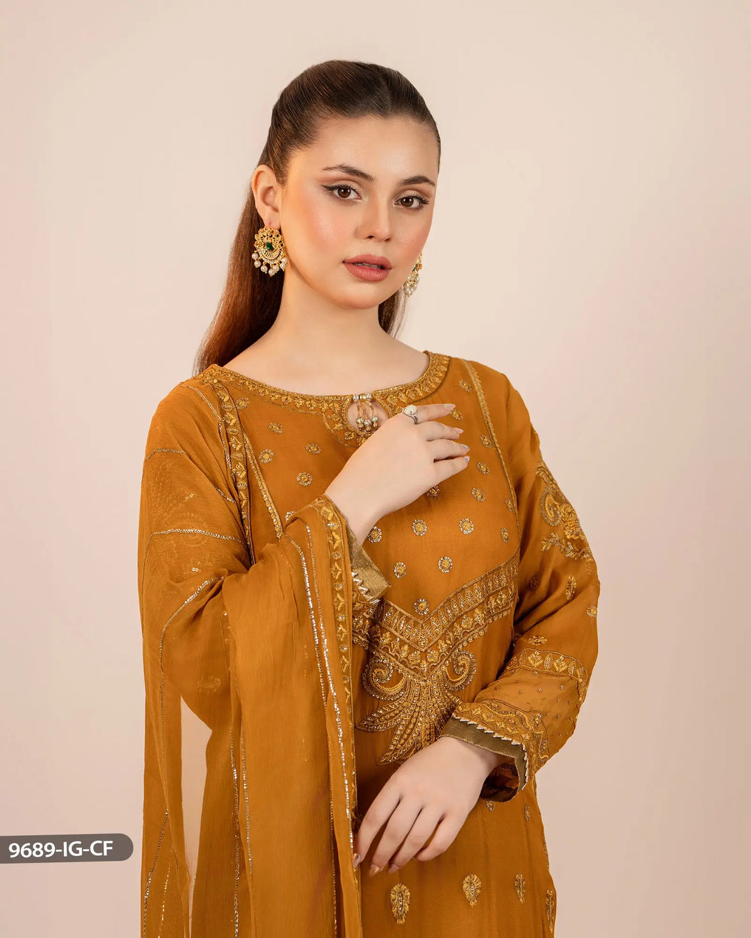 3 Piece Embroidered Chiffon | 9689-IG-CF - Sha Posh Textile