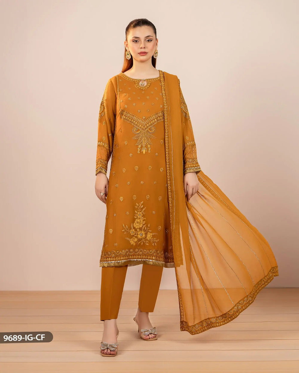 3 Piece Embroidered Chiffon | 9689-IG-CF - Sha Posh Textile