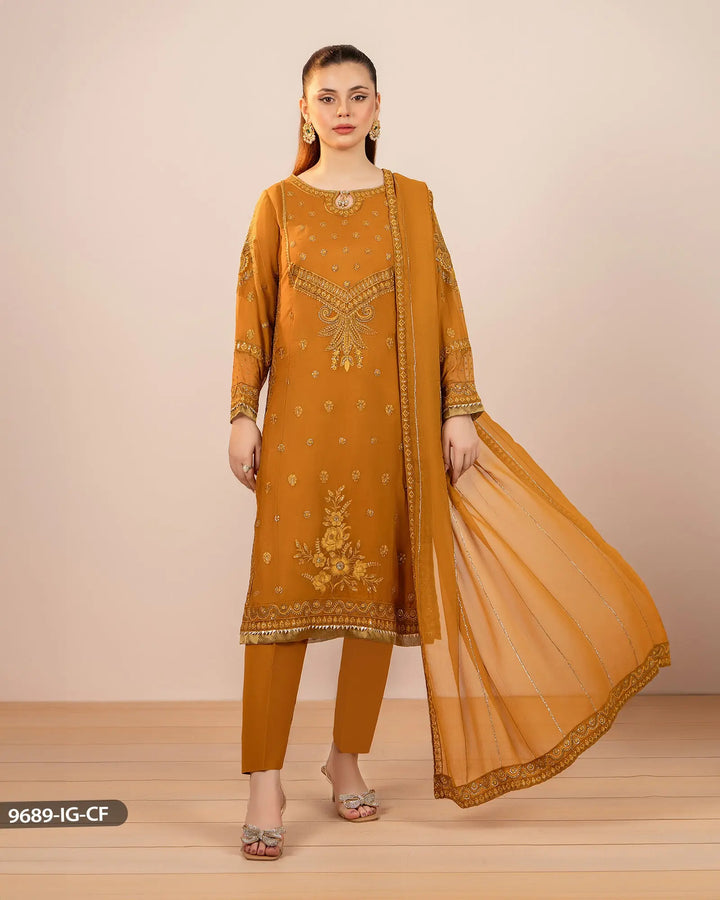 3 Piece Embroidered Chiffon | 9689-IG-CF - Sha Posh Textile
