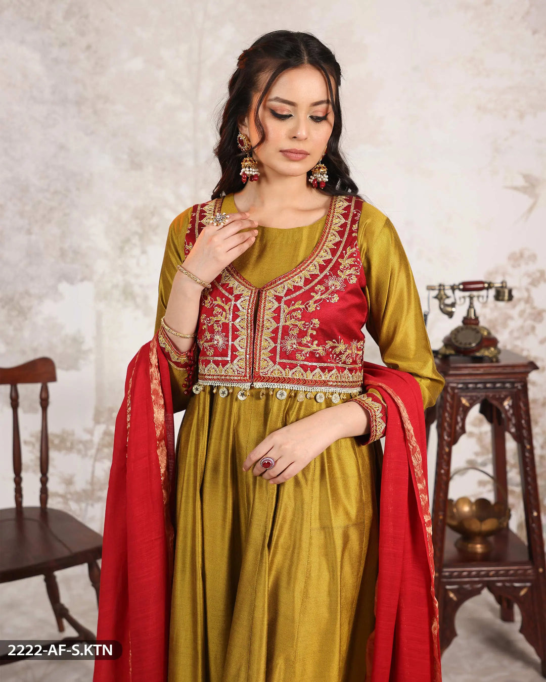 3 Piece Embroidered Frock | 2222-AF-S.KTN - Sha Posh Textile